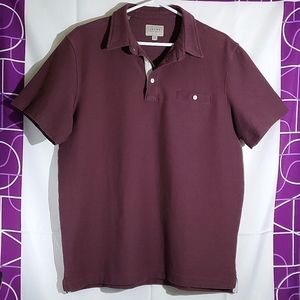 Jachs New York Wine Coloured Cotton Button Neck Men's T-Shirt - Size Large